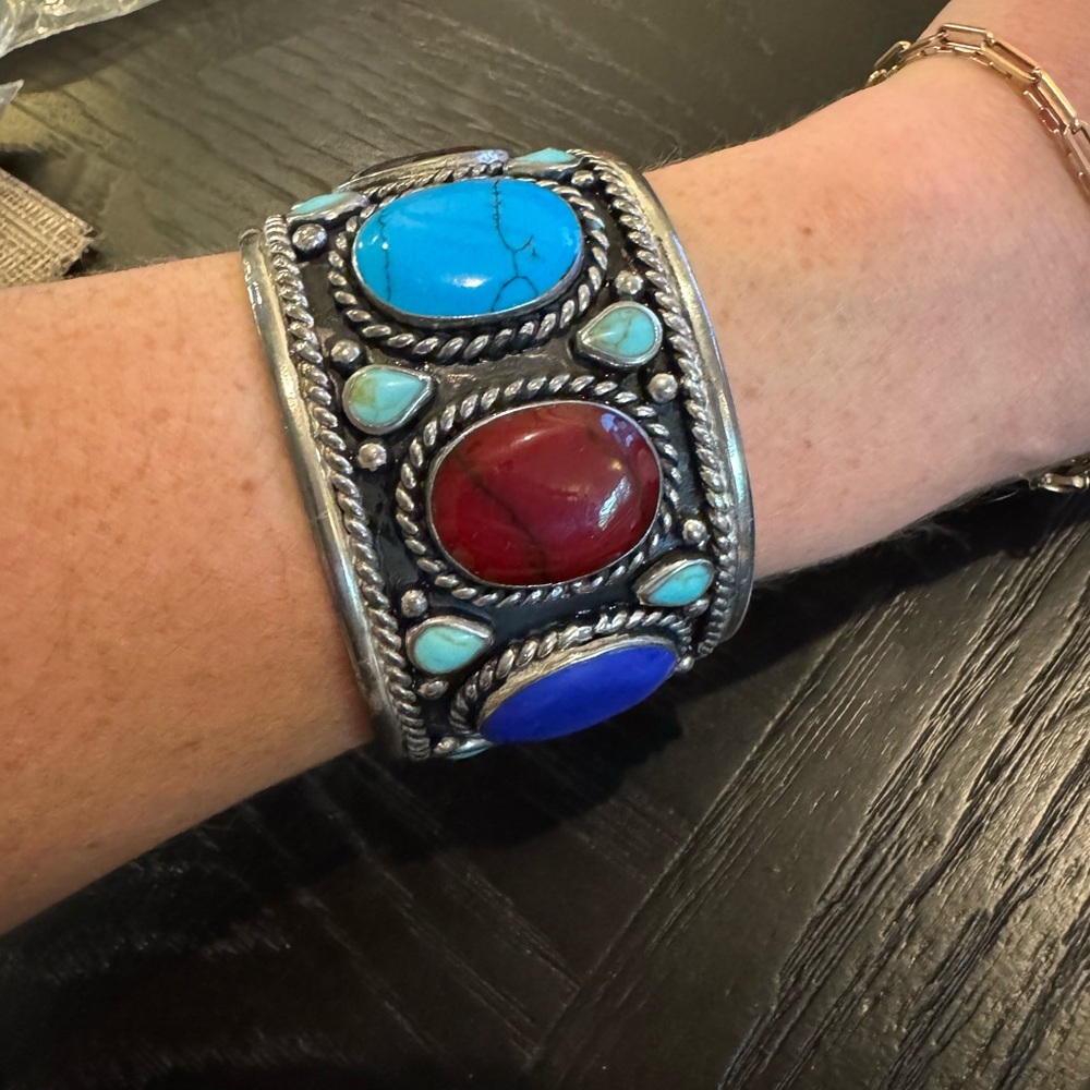 Giant Silver Cuff w/Various Stones